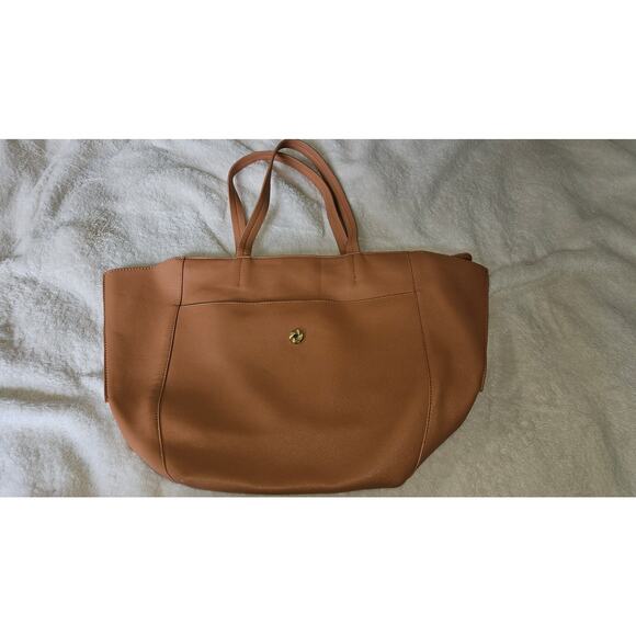 Anthropologie Vegan‎ Leather Zip Up Tote,  Tan Good Pre-owned Condition - Picture 1 of 10